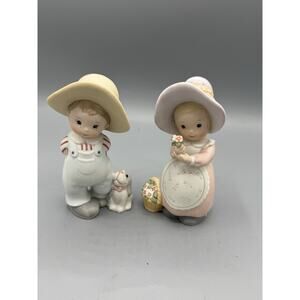 Vintage HOMCO 1436 Boy Girl Figurine Set Taiwan Shelf Sitters 4” Pair